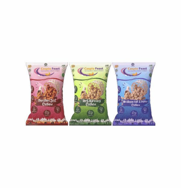 Cashew Feast | Assorted 3-Flavor Premium Roasted Cashew Combo | Peri Peri Zest, Himalayan Salt & Pepper, Herb Harmony | 3 Variety Pack | Roasted, Not Fried